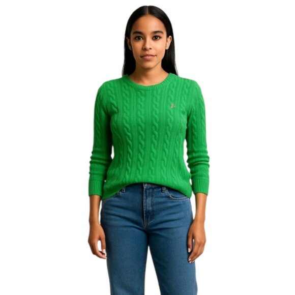 Ralph Lauren Green Iconic Cable Crewneck Sweater - Picture 1 of 15